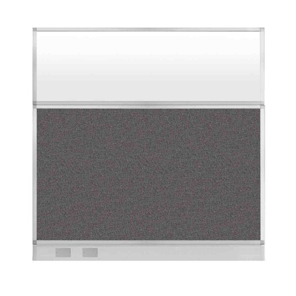Hush Panel Cubicle Partition 6' x 6' Charcoal Gray Fabric Frosted Window w/ Cable Channel